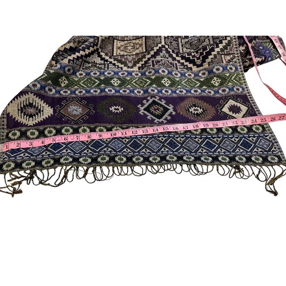 Artsy Aztec Tapestry Long Vest Fringe & Tassels Boho Coastal Cowgirl Hippie  O/S - Picture 7 of 11